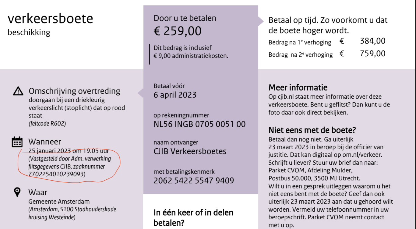 Boete door rood licht rijden flitspaal